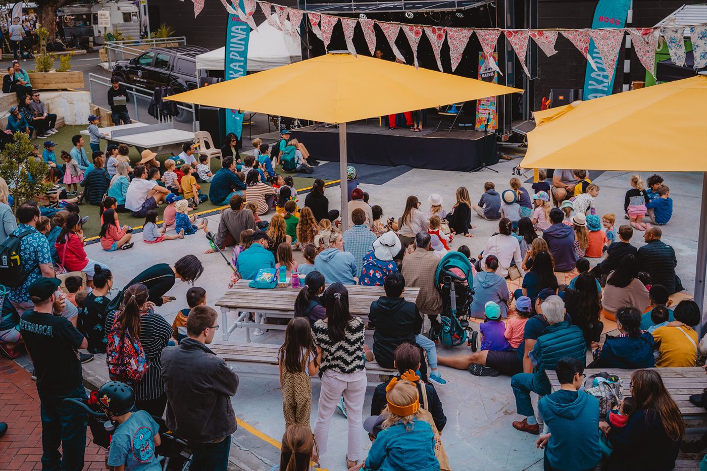 A large family audience gathered for Jimmy Marvel's outdoor festival show